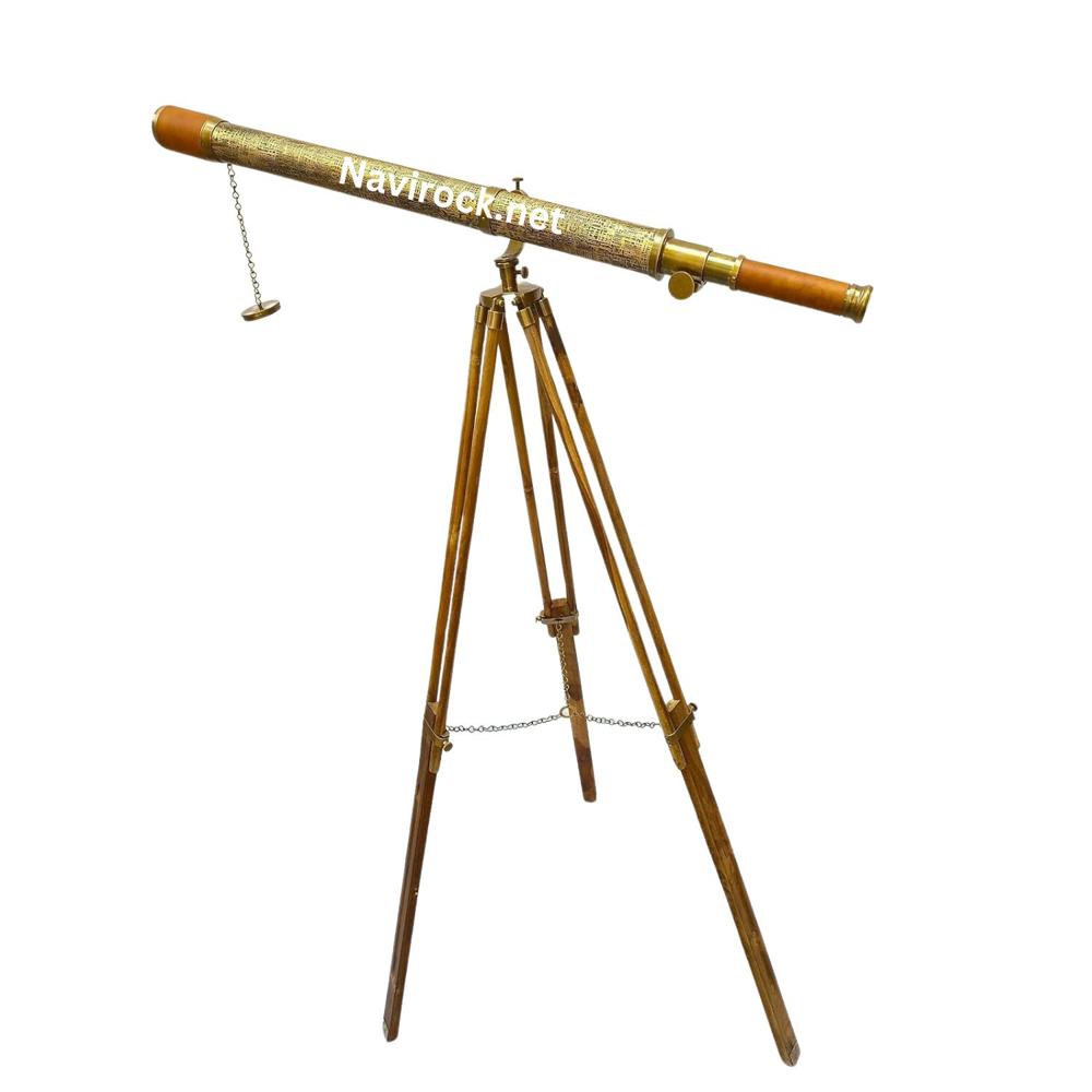 Antique Brass Navy Telescope  Handcrafted Leather Sheathed Spyglass with Adjustable Floor Standing Maritime Tripod, Home & Office Decor 64