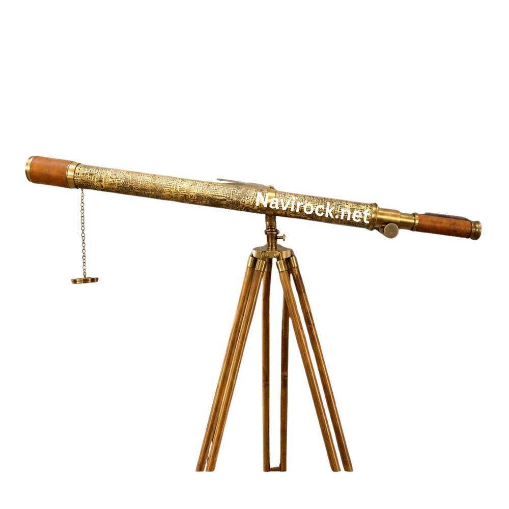 Antique Brass Navy Telescope  Handcrafted Leather Sheathed Spyglass with Adjustable Floor Standing Maritime Tripod, Home & Office Decor 64