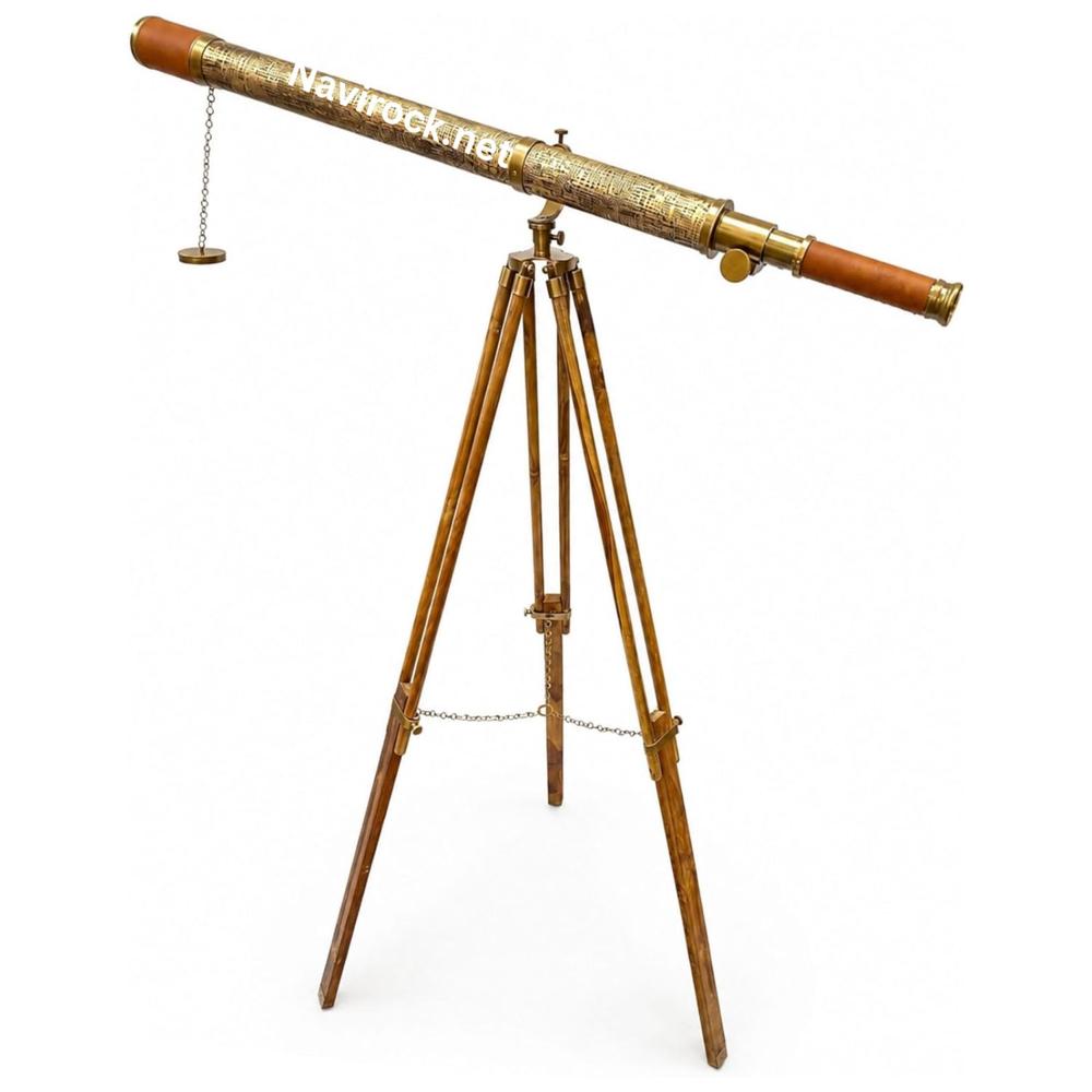Antique Brass Navy Telescope  Handcrafted Leather Sheathed Spyglass with Adjustable Floor Standing Maritime Tripod, Home & Office Decor 64
