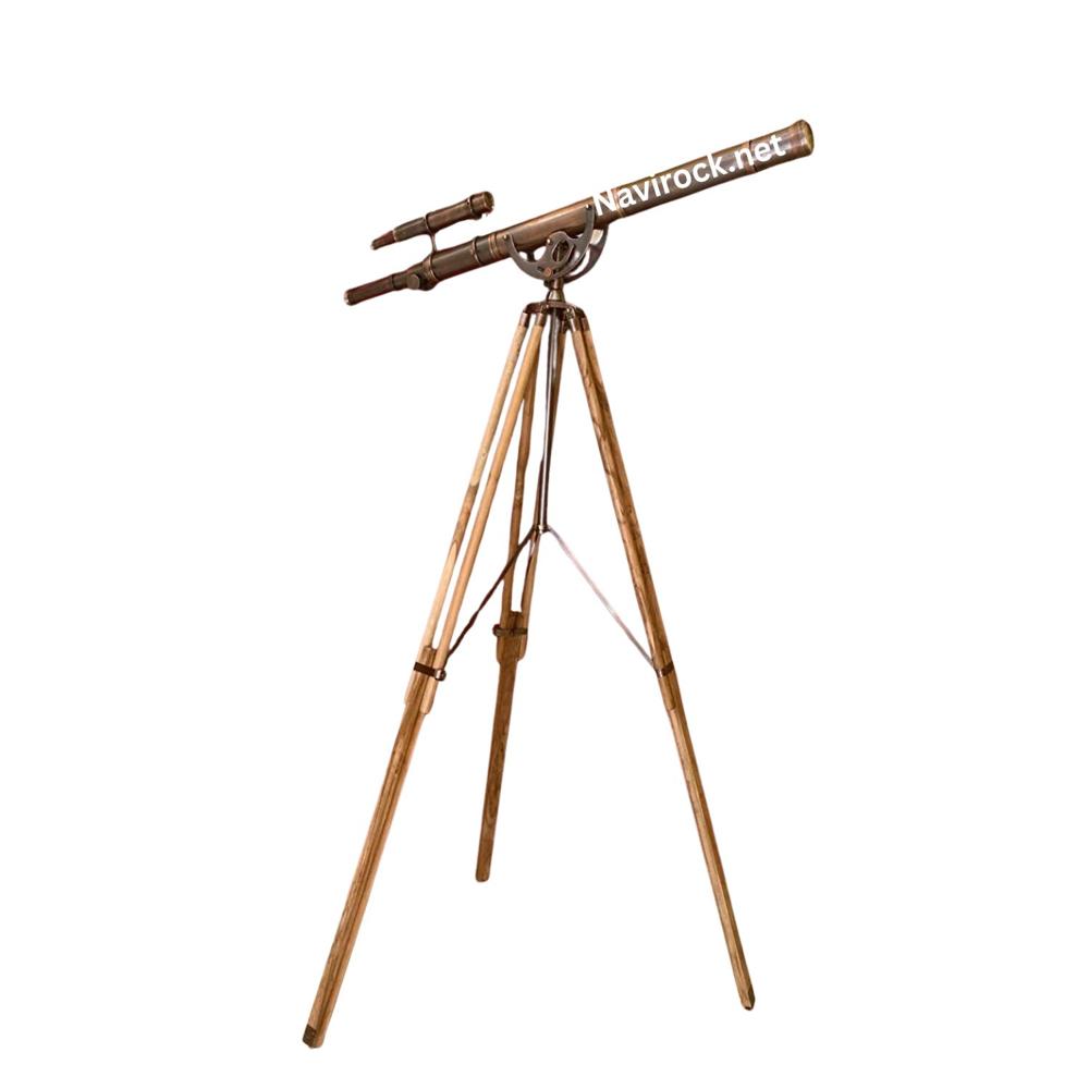 Nautical Floor Standing Telescope  Solid Brass Double Barrel Spyglass with Vintage Copper Antique Finish