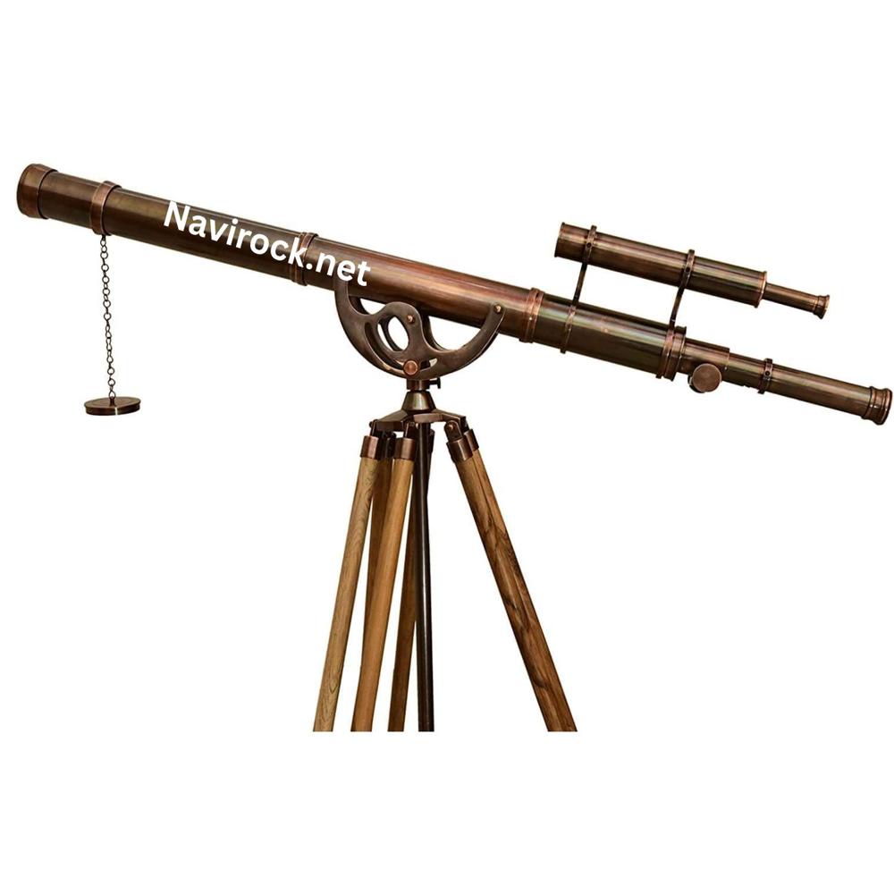 Nautical Floor Standing Telescope  Solid Brass Double Barrel Spyglass with Vintage Copper Antique Finish