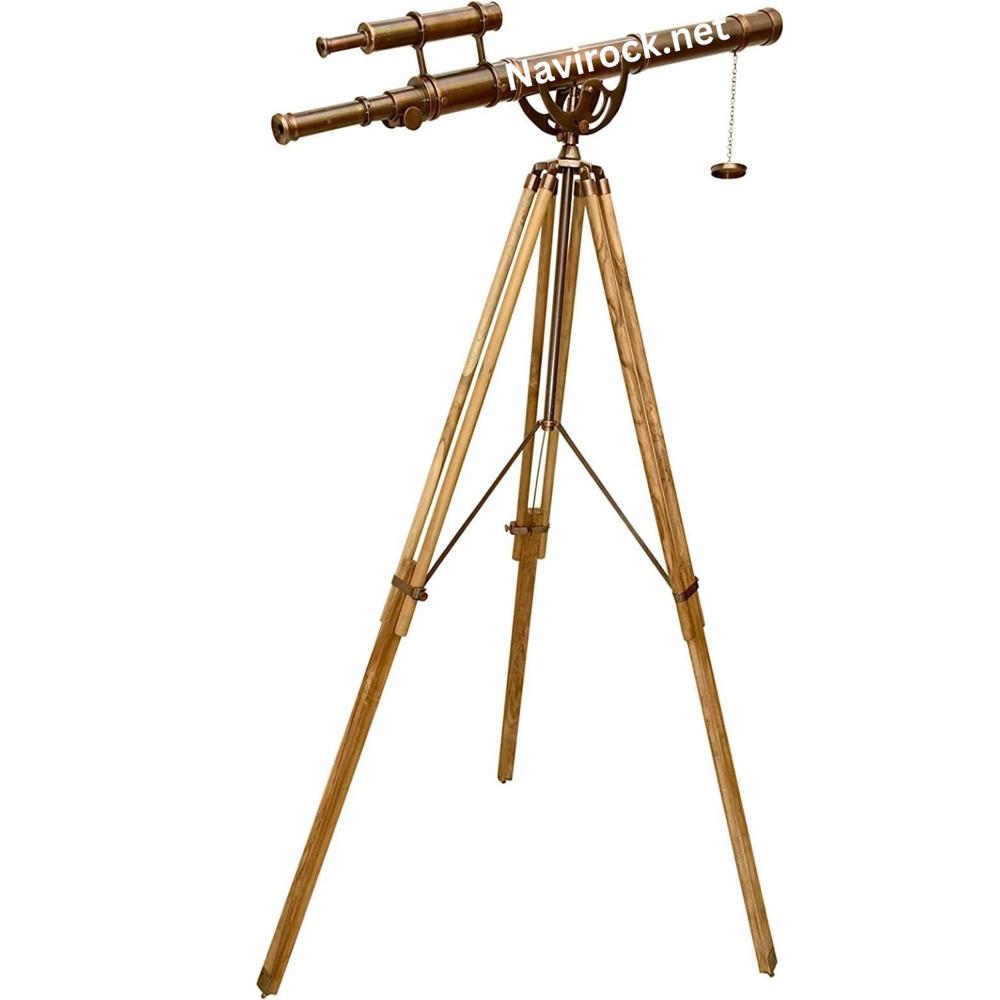 Nautical Floor Standing Telescope  Solid Brass Double Barrel Spyglass with Vintage Copper Antique Finish