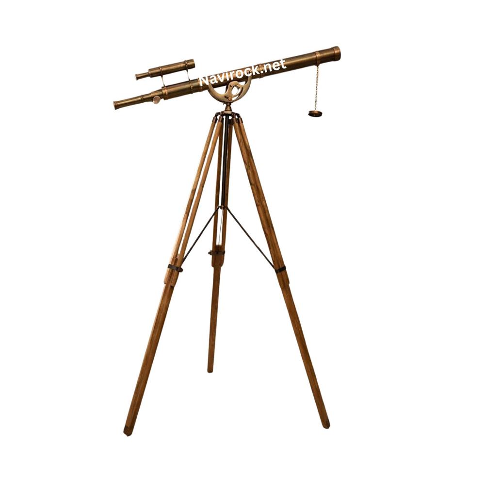 Nautical Floor Standing Telescope  Solid Brass Double Barrel Spyglass with Vintage Copper Antique Finish