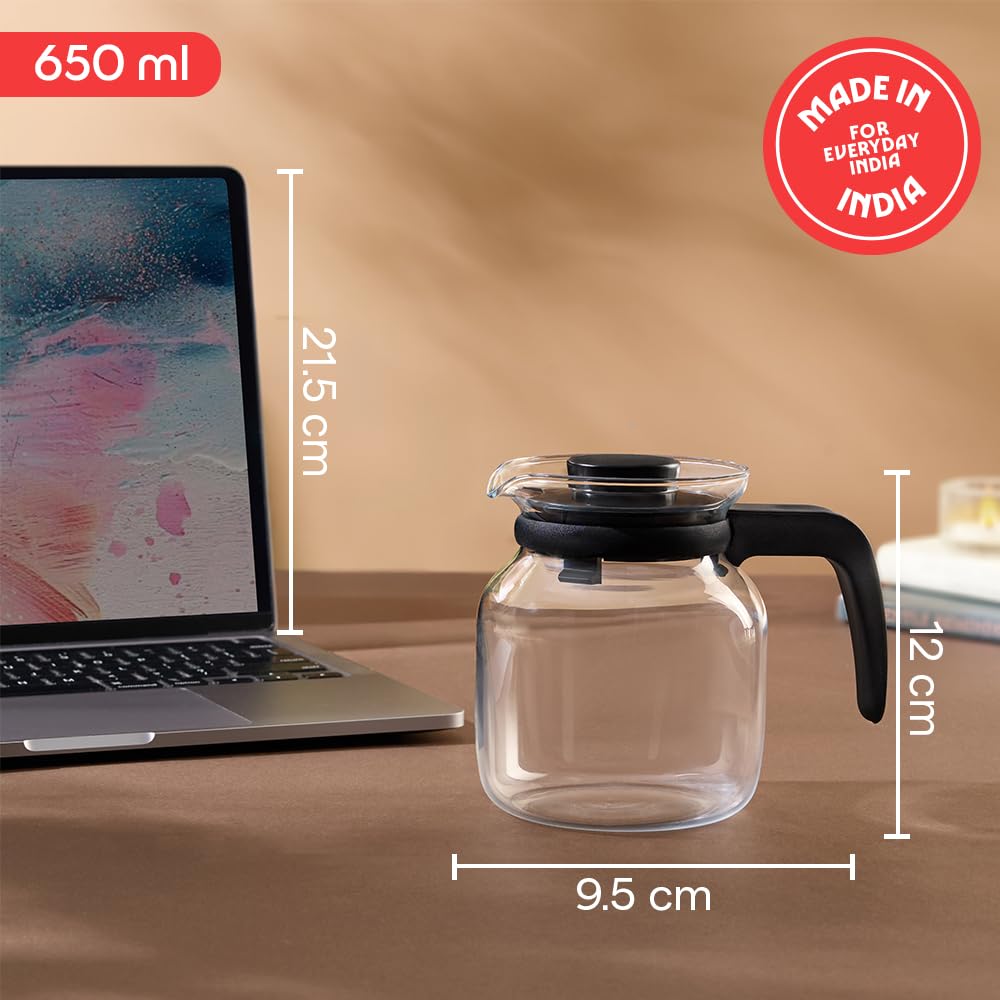 Borosil - Carafe Flame Proof Glass Kettle With Stainer, 650 ml 2 PC CLASSIC MUG  IH77TS11702