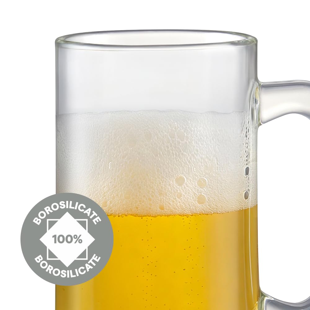 Borosil 390ml x 2pc Cozy Beer Mug Set | Borosillicate Glass Transparent Pitcher for Beer, Dishwasher Safe | Ideal for Beer, Juice & Cold Drinks