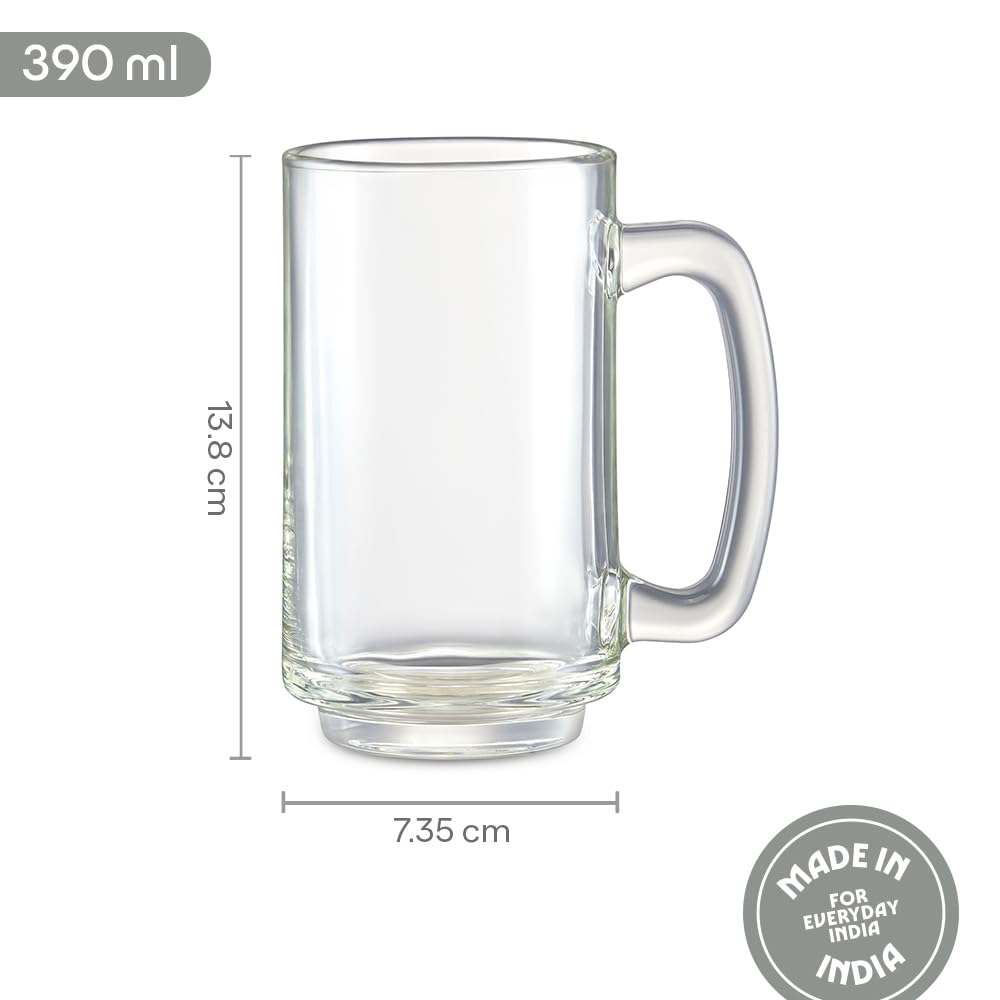 Borosil 390ml x 2pc Cozy Beer Mug Set | Borosillicate Glass Transparent Pitcher for Beer, Dishwasher Safe | Ideal for Beer, Juice & Cold Drinks