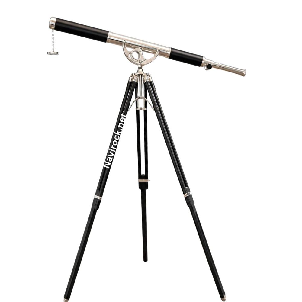Vintage Marine Brass Telescope Black Leather Wrapped Single Barrel with Chrome Finish & 65