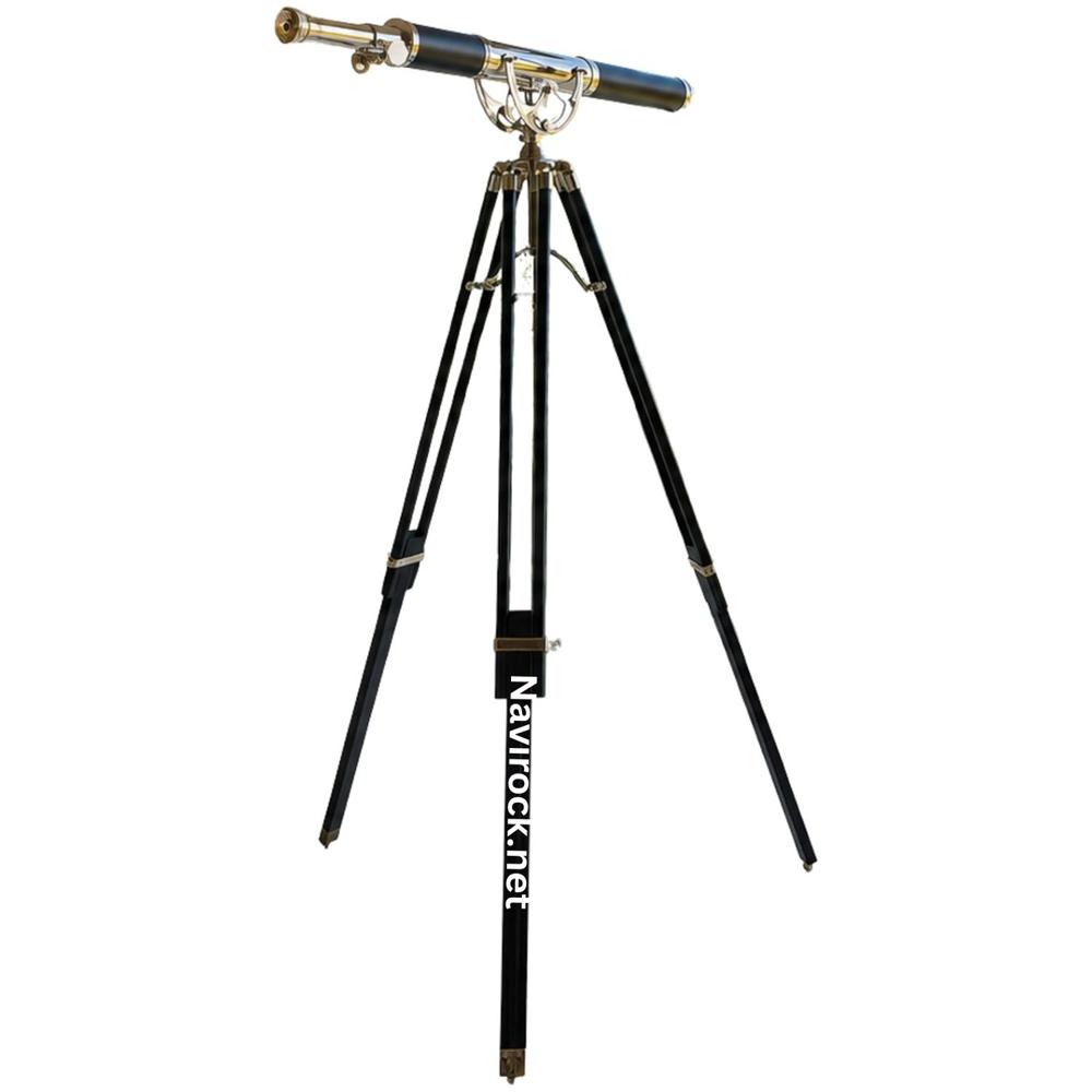 Vintage Marine Brass Telescope Black Leather Wrapped Single Barrel with Chrome Finish & 65