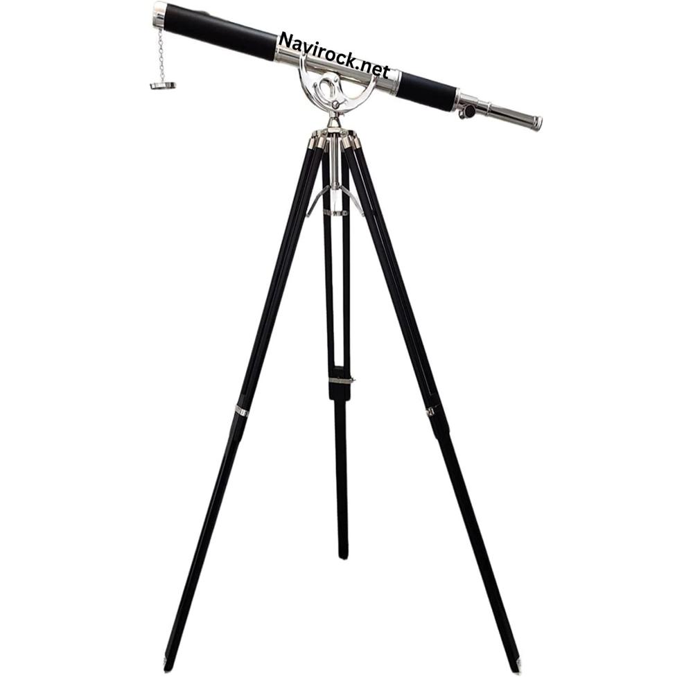 Vintage Marine Brass Telescope Black Leather Wrapped Single Barrel with Chrome Finish & 65