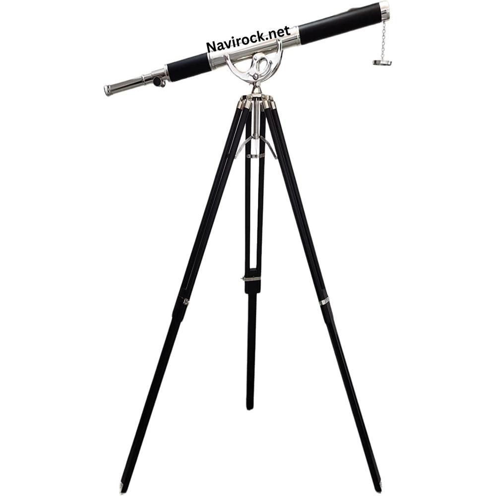 Vintage Marine Brass Telescope Black Leather Wrapped Single Barrel with Chrome Finish & 65