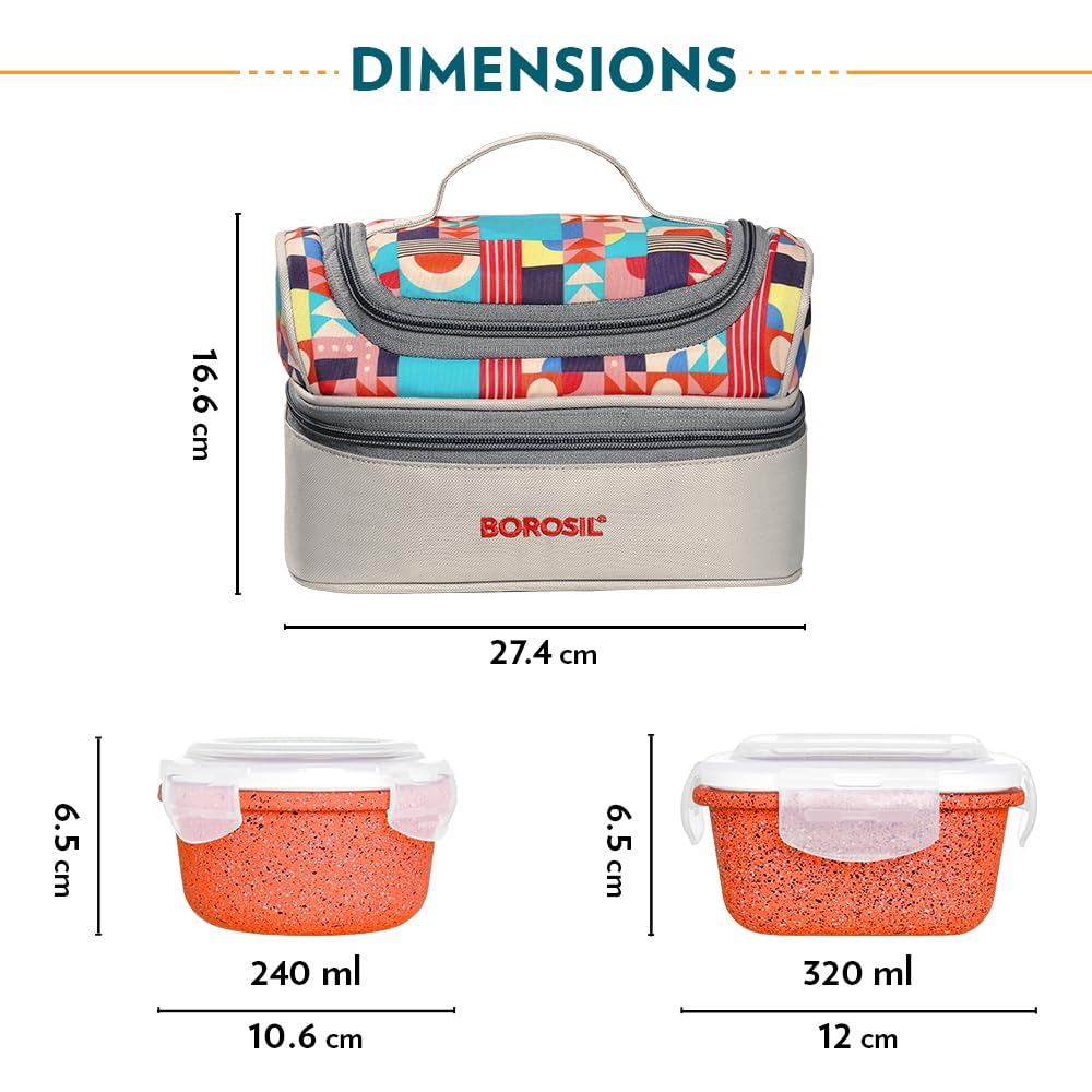Borosil Kube Pink Universal Lunchbox | 320ml x 2 Square + 240ml x 2 Round Borosilicate Glass Container with Bag | Microwave & Dishwasher Safe, Leakproof | Tiffin for Office, School ICCOLUNIPNK02T