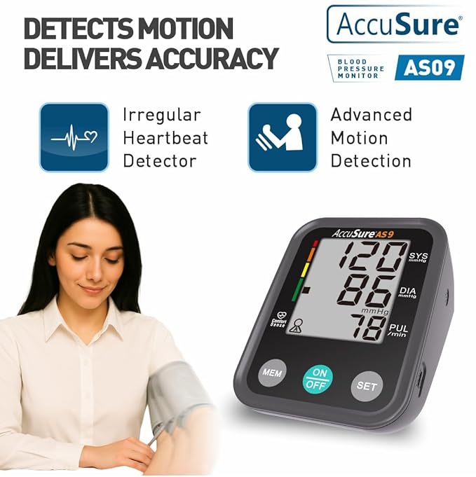 AccuSure AS9 Fully Automatic Digital Blood Pressure Monitor With Large Display, Most Advance Technology & Accurate Measurement 