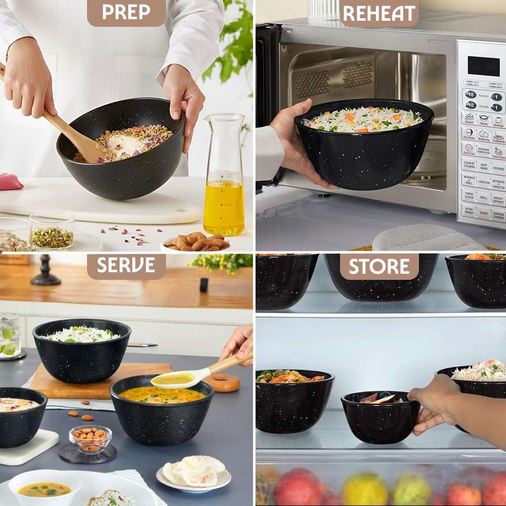 Borosil 500ml Serving & Mixing Bowl | Made in India Borosilicate Glass Bowl for Kitchen & Dinning | Bowl for Mixing Dough, Salad, Batter | Microwave & Dishwasher Safe Pebble Black  BGFGBBWL0083