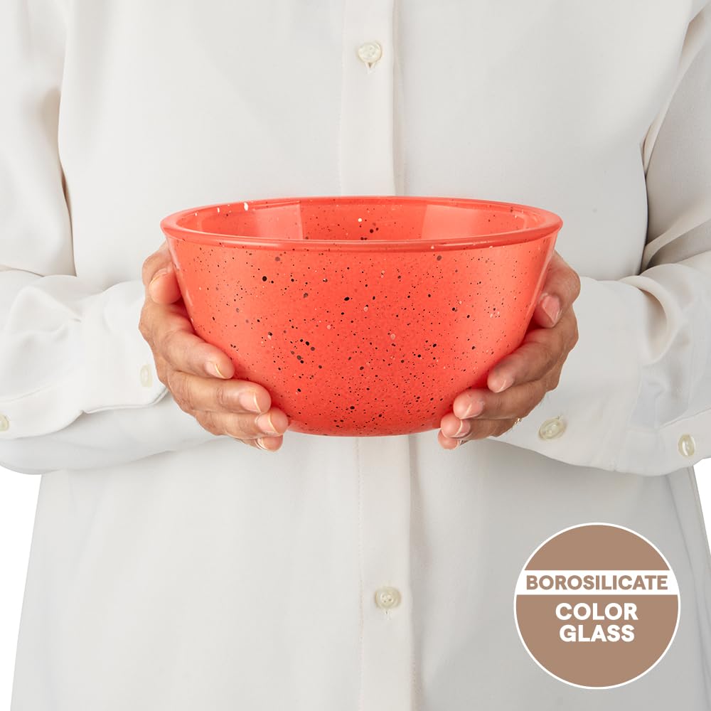 Borosil 500ml Kube Pink Serving & Mixing Bowl | Made in India Borosilicate Glass Bowl for Kitchen & Dinning | Bowl for Mixing Dough, Salad, Batter | Microwave & Dishwasher Safe BGFGBBWL0073