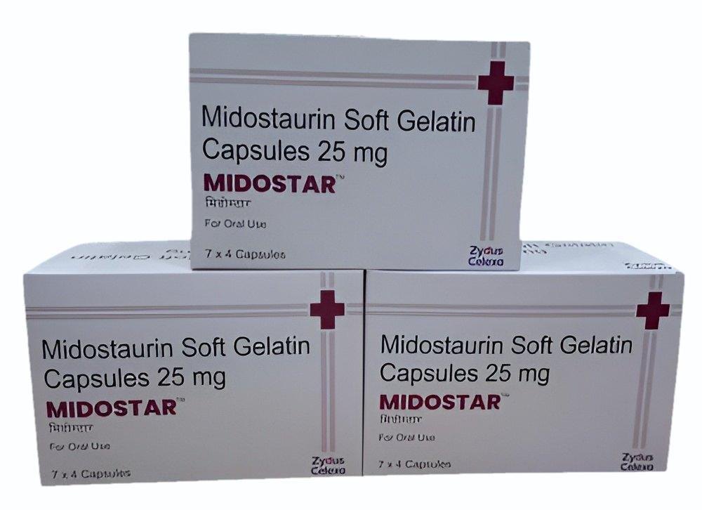 Midostar Midostaurin 25mg Capsule, Acute Myeloid Leukemia (Aml) Treatment Medicine - Dosage Form: Soft Gelatin Capsule
