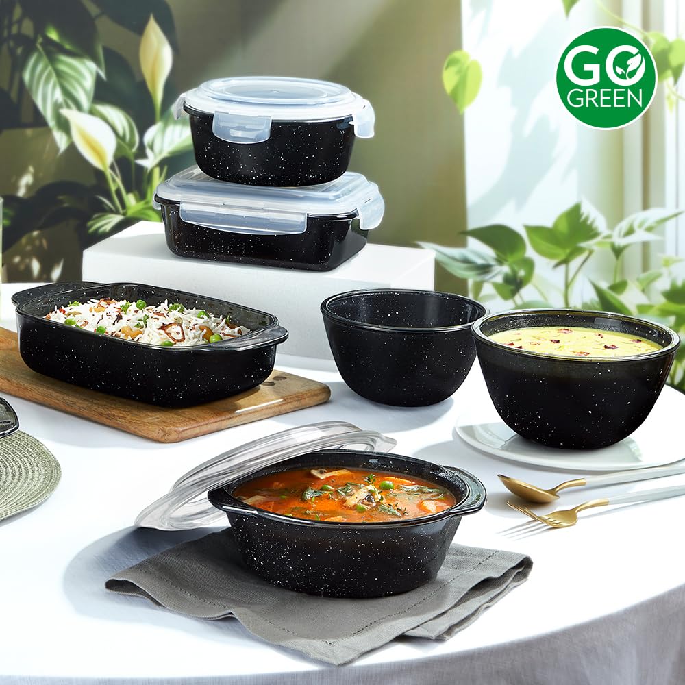 Borosil 750ml Serving & Mixing Bowl | Made in India Borosilicate Glass Bowl for Kitchen & Dinning | Bowl for Mixing Dough, Salad, Batter | Microwave & Dishwasher Safe (Pebble Black) BGFGBBWL0084