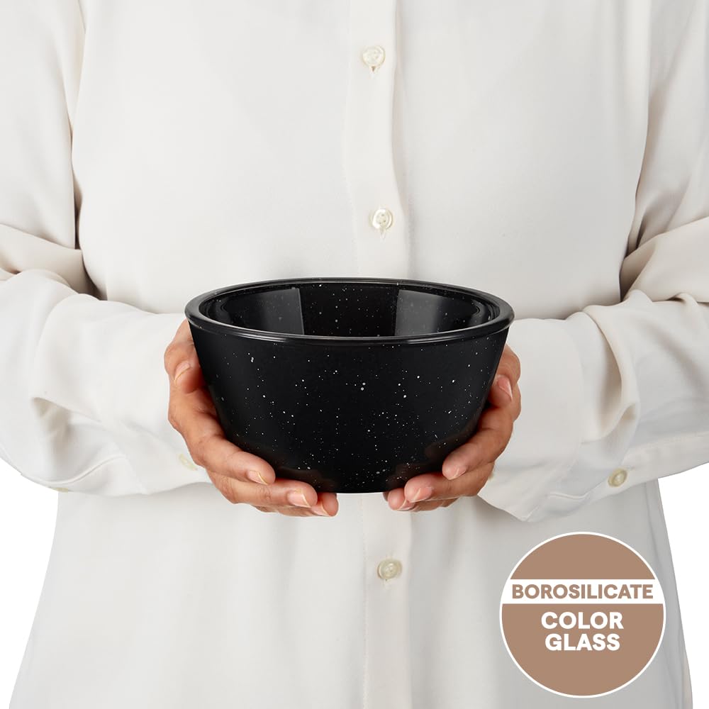 Borosil 750ml Serving & Mixing Bowl | Made in India Borosilicate Glass Bowl for Kitchen & Dinning | Bowl for Mixing Dough, Salad, Batter | Microwave & Dishwasher Safe (Pebble Black) BGFGBBWL0084