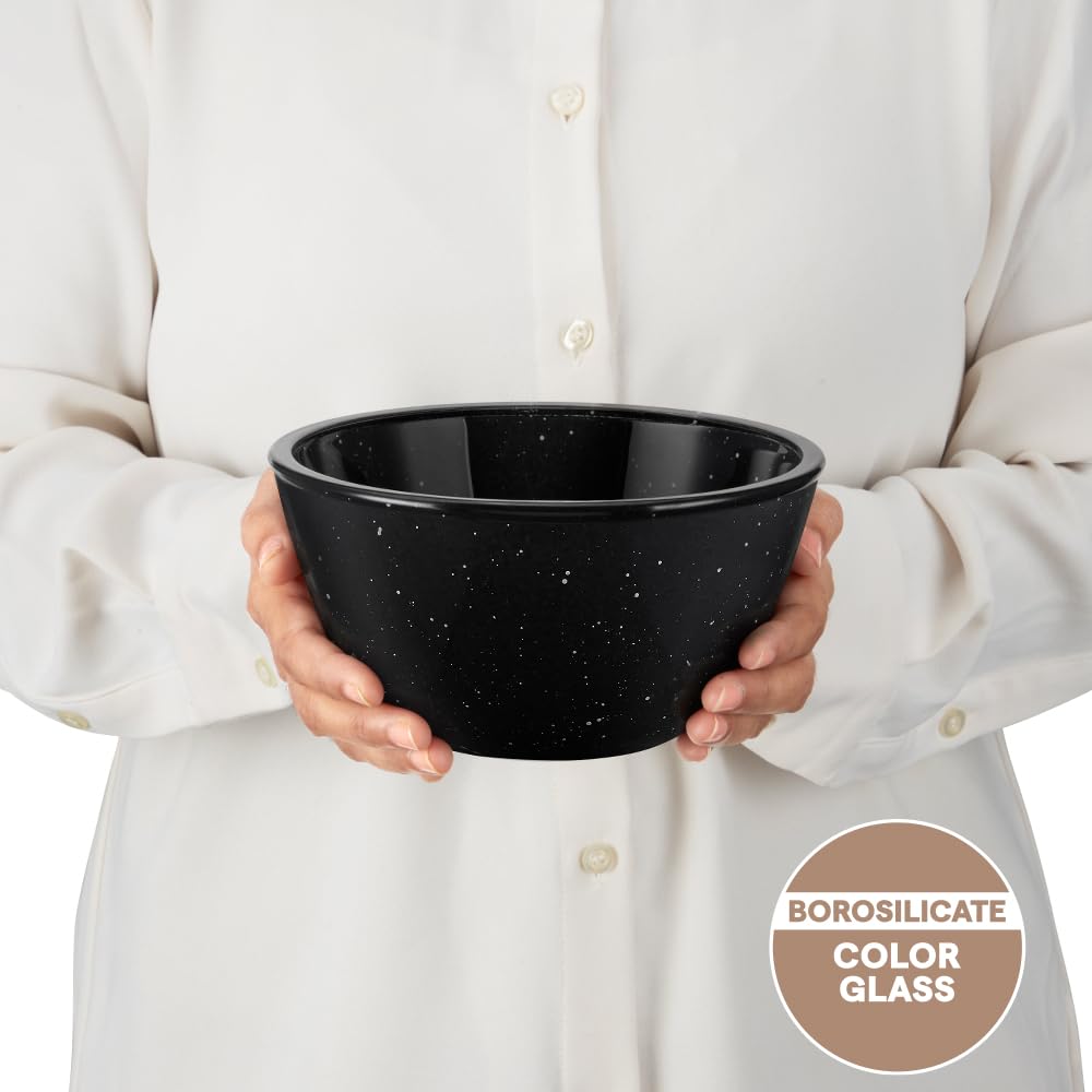 Borosil 1 L Serving & Mixing Bowl | Made in India Borosilicate Glass Bowl for Kitchen & Dinning | Bowl for Mixing Dough, Salad, Batter | Microwave & Dishwasher Safe (Pebble Black) BGFGBBWL0080