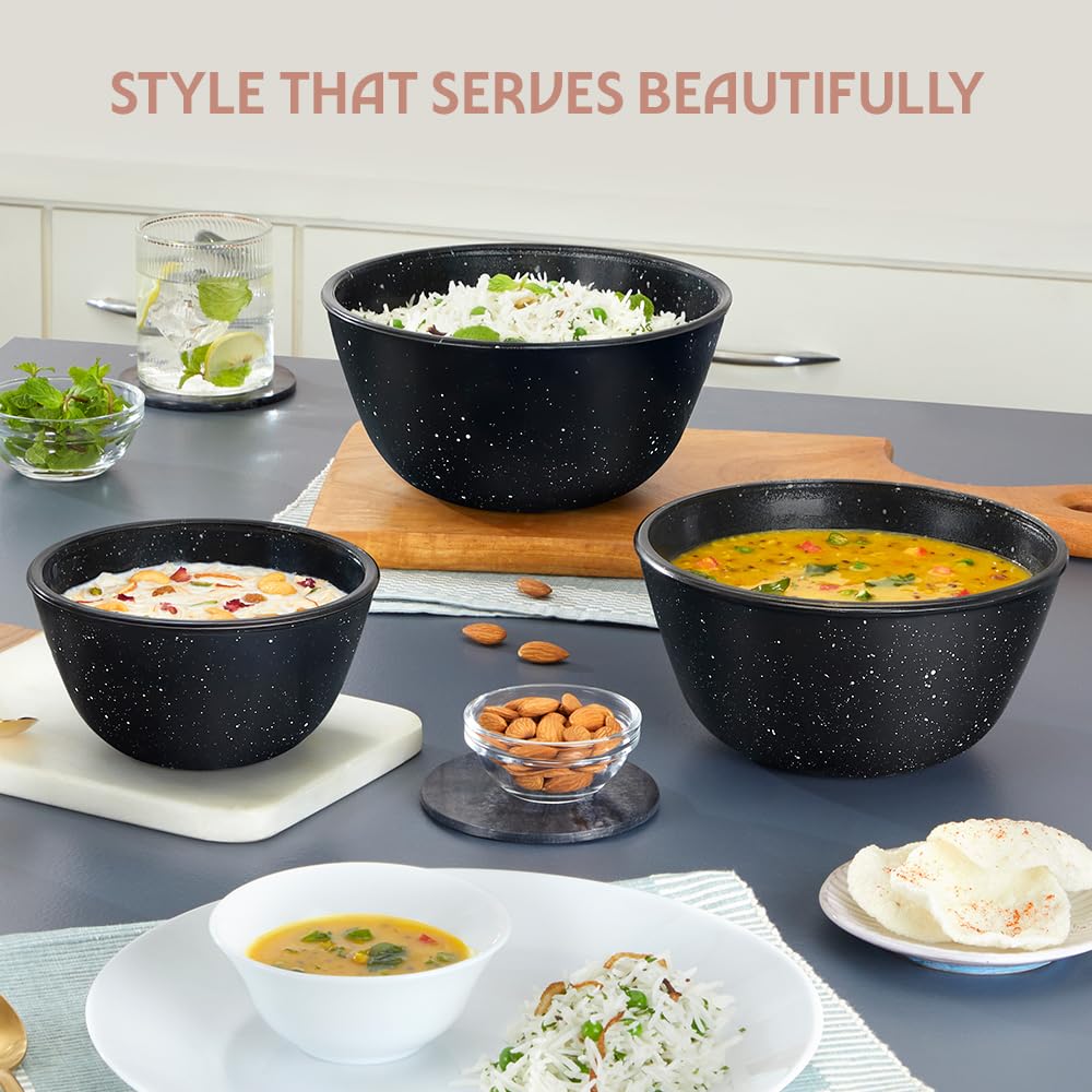 Borosil 1.5 L Serving & Mixing Bowl | Made in India Borosilicate Glass Bowl for Kitchen & Dinning | Bowl for Mixing Dough, Salad, Batter | Microwave & Dishwasher Safe (Pebble Black) BGFGBBWL0079