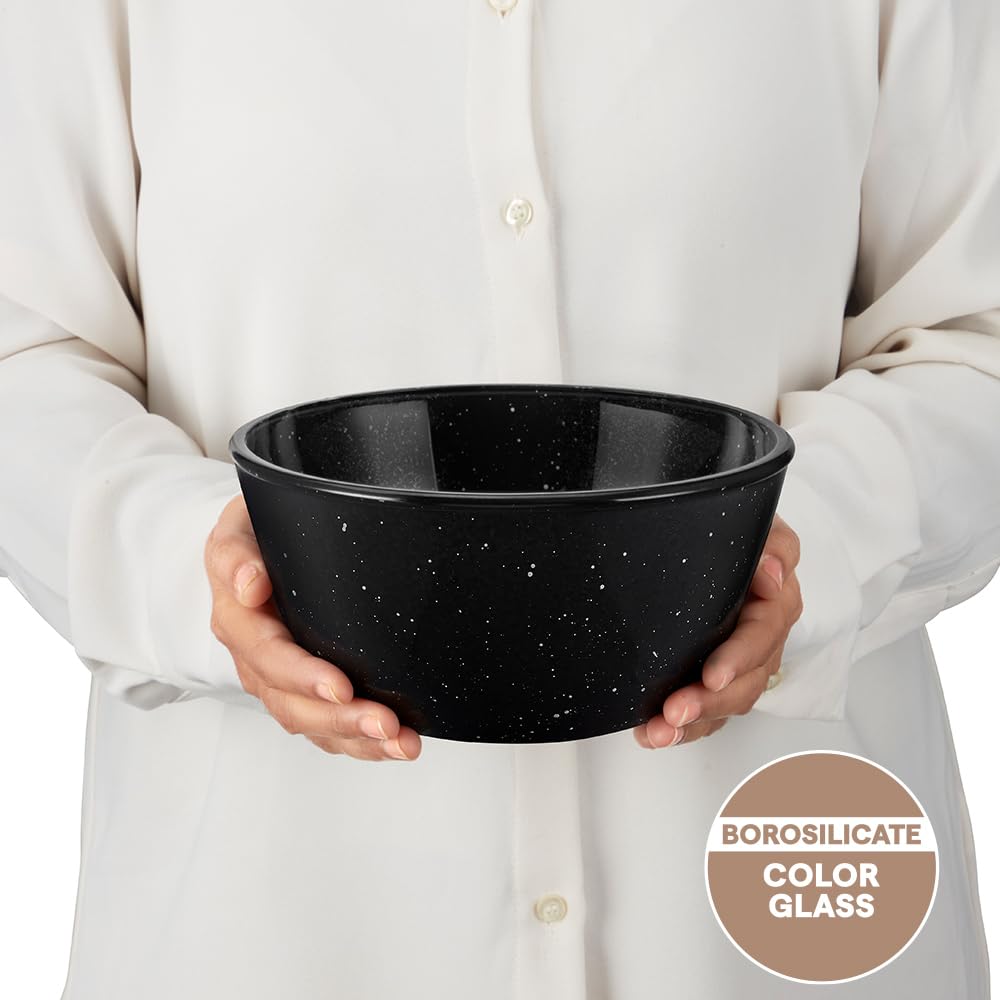 Borosil 1.5 L Serving & Mixing Bowl | Made in India Borosilicate Glass Bowl for Kitchen & Dinning | Bowl for Mixing Dough, Salad, Batter | Microwave & Dishwasher Safe (Pebble Black) BGFGBBWL0079