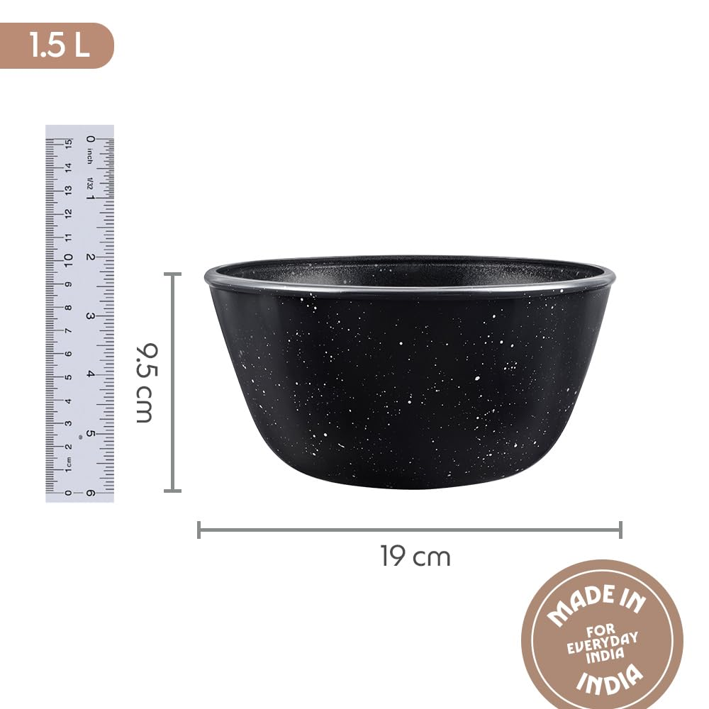 Borosil 1.5 L Serving & Mixing Bowl | Made in India Borosilicate Glass Bowl for Kitchen & Dinning | Bowl for Mixing Dough, Salad, Batter | Microwave & Dishwasher Safe (Pebble Black) BGFGBBWL0079