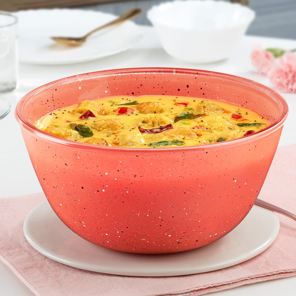 Borosil 2 L Kube Pink Serving & Mixing Bowl | Made in India Borosilicate Glass Bowl for Kitchen & Dinning | Bowl for Mixing Dough, Salad, Batter | Microwave & Dishwasher Safe BGFGBBWL0072 