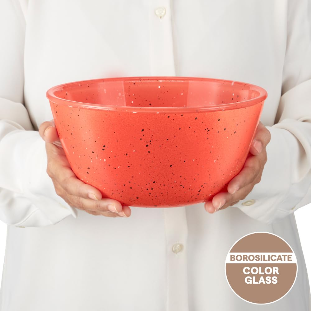 Borosil 2 L Kube Pink Serving & Mixing Bowl | Made in India Borosilicate Glass Bowl for Kitchen & Dinning | Bowl for Mixing Dough, Salad, Batter | Microwave & Dishwasher Safe BGFGBBWL0072 