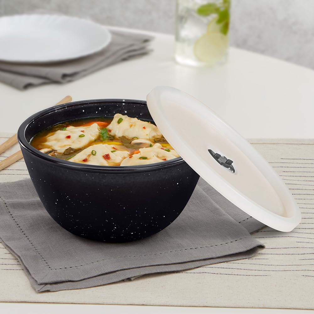Borosil 1 L Serving & Mixing Bowl with Lid | Made in India Borosilicate Glass Bowl for Kitchen & Dinning | Bowl for Mixing Dough, Salad, Batter | Microwave & Dishwasher Safe (Pebble Black) BGFGBBWL0087