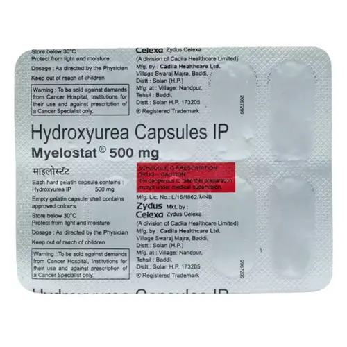 Myelostat Hydroxyurea 500mg Capsule, Blood Disorder & Cancer Treatment Medicine - Dosage Form: Tablet