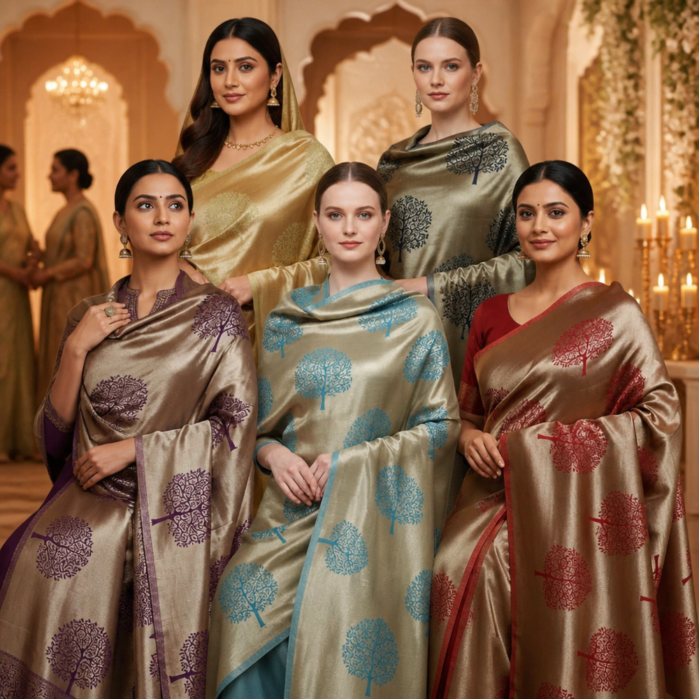 Fine wool pashmina Shimmer Tree motifs stole