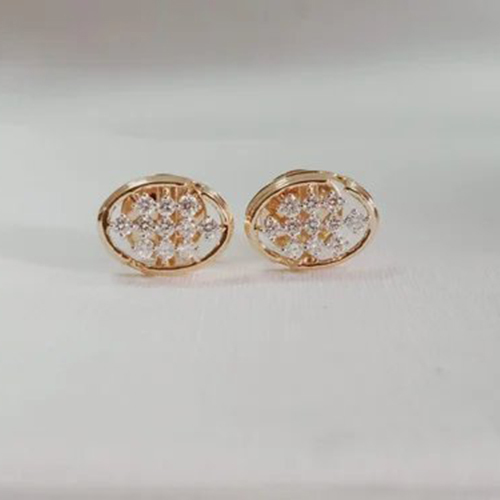 Beaded Diamond Earring - Gold-plated, 10x15 Mm | Polished Finish, Post-back Clasp, Cubic Zirconia Stone, Ideal For Formal Events And Daily Wear