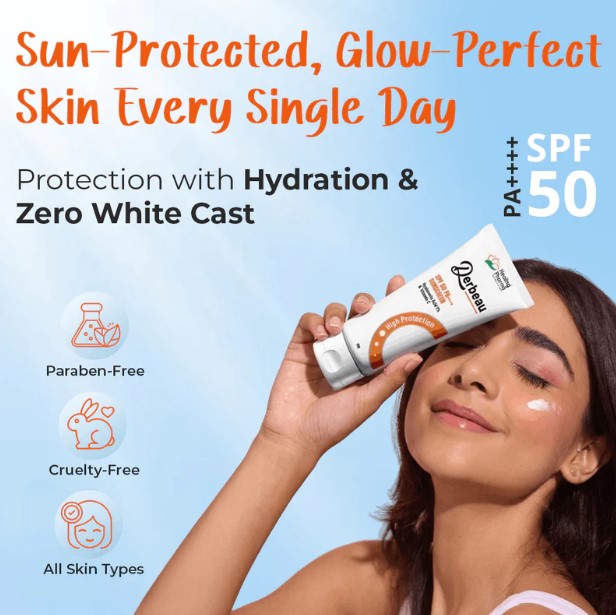 Derbeau SPF 50 PA++++ Sunscreen | Hyaluronic Acid & Vitamin C