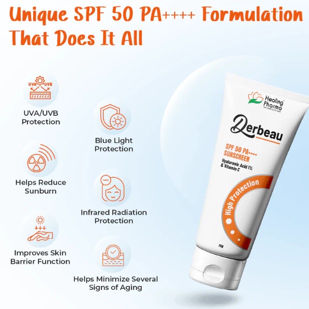 Derbeau SPF 50 PA++++ Sunscreen | Hyaluronic Acid & Vitamin C
