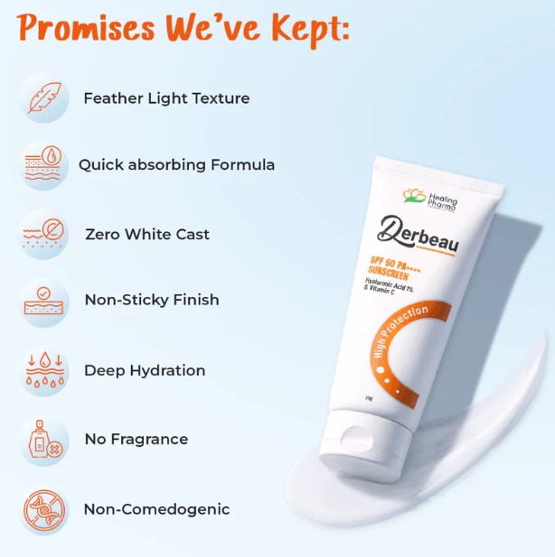 Derbeau SPF 50 PA++++ Sunscreen | Hyaluronic Acid & Vitamin C