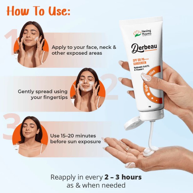 Derbeau SPF 50 PA++++ Sunscreen | Hyaluronic Acid & Vitamin C