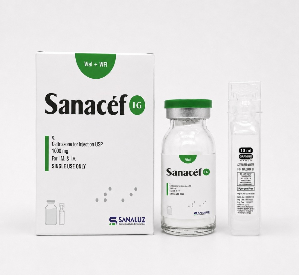 Sanacef 1gm - Ceftriaxone 1gm Injection Vial WFI