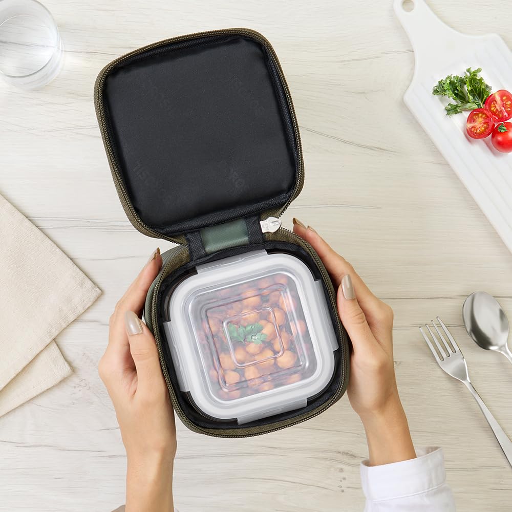 Borosil Eateasy Borosilicate Glass Lunchbox with Bag | 3 pc Square Container Set (320 ml Each) | Microwave & Dishwasher Safe, Leakproof | Tiffin for Office, School, College  BGFGBTIF0001