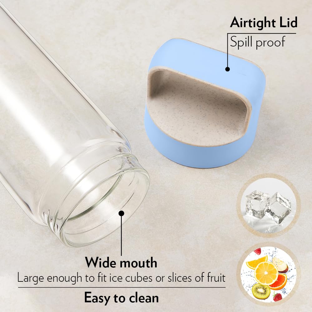 orosil 550ml Neo Water Bottle | Borosilicate Glass Wide Mouth Bottle for Fridge | Extreme Temperature Resistant For Hot & Cold Water, Milk, Lassi, Juice BVUNEBLU550