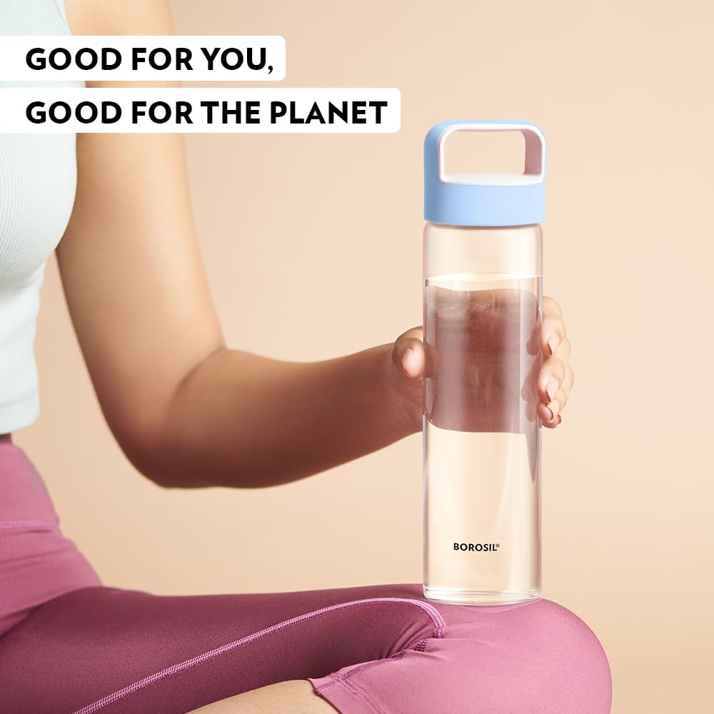 orosil 550ml Neo Water Bottle | Borosilicate Glass Wide Mouth Bottle for Fridge | Extreme Temperature Resistant For Hot & Cold Water, Milk, Lassi, Juice BVUNEBLU550
