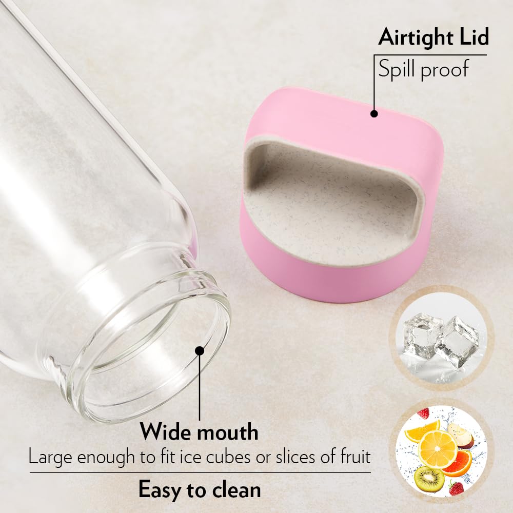 Borosil 750ml Crysto Bottle Set with Lid | Borosilicate Glass Wide Mouth Bottle for Fridge | Extreme Temperature Resistant For Hot & Cold Water, Milk, Lassi, Juice BVBTWMBLU750