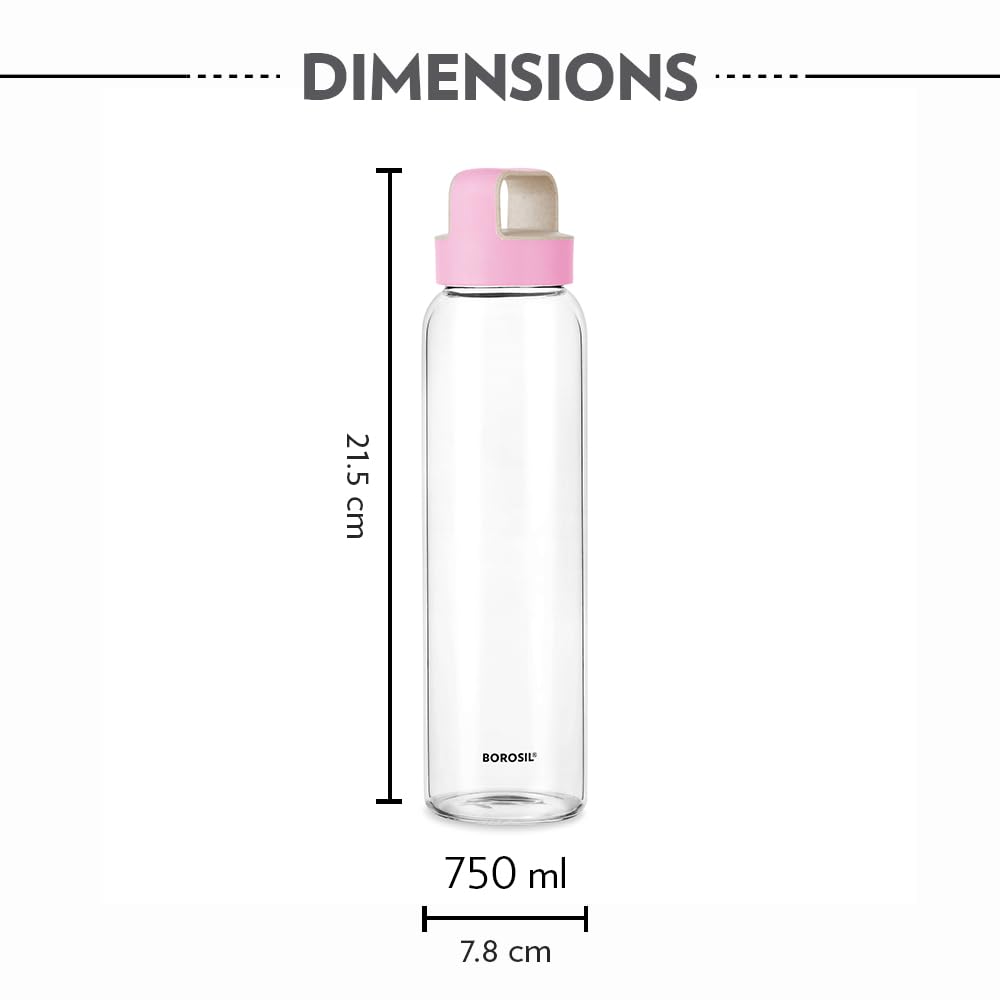 Borosil 750ml Crysto Bottle Set with Lid | Borosilicate Glass Wide Mouth Bottle for Fridge | Extreme Temperature Resistant For Hot & Cold Water, Milk, Lassi, Juice BVBTWMBLU750