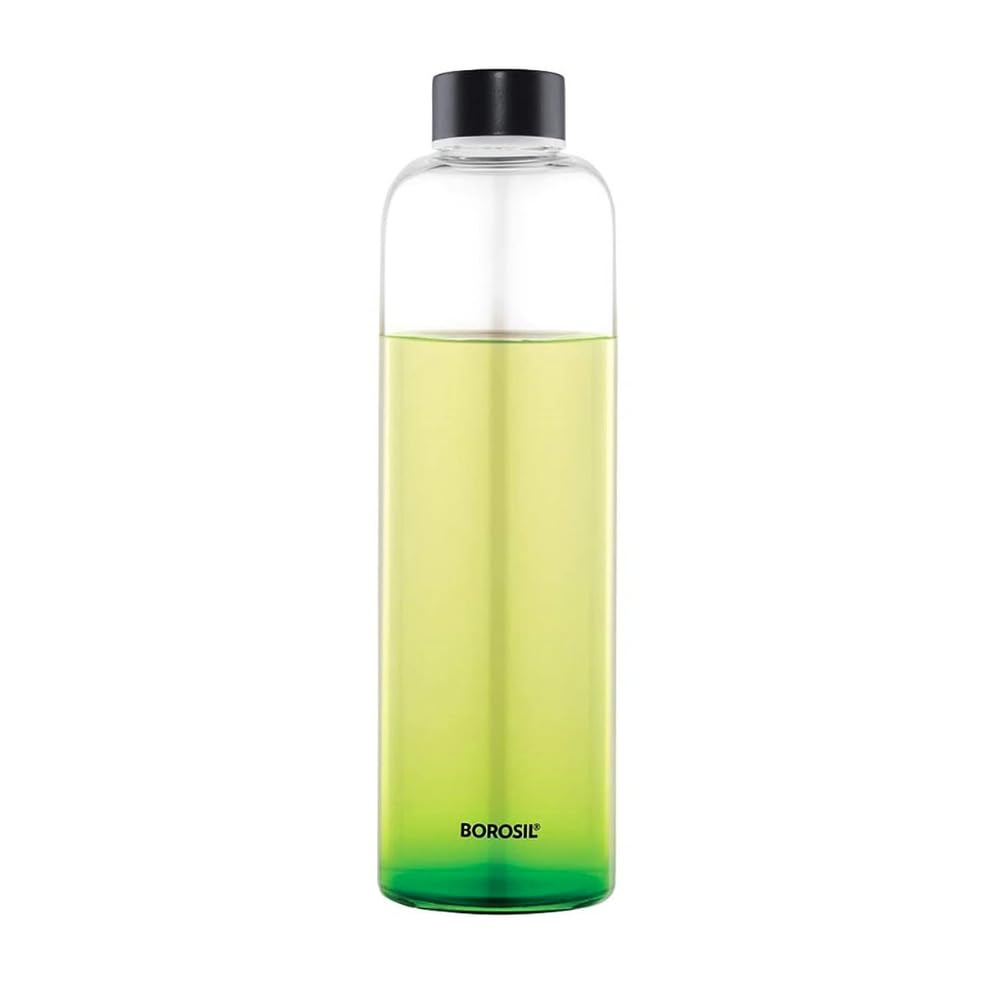 Borosil Crysto Borosilicate Glass Narrow Mouth Water Bottle with Black Lid (Transparent, 1L) BVCRSMBSS1000