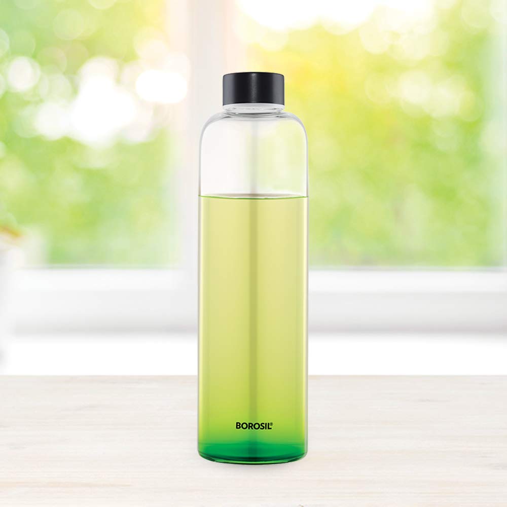 Borosil Crysto Borosilicate Glass Narrow Mouth Water Bottle with Black Lid (Transparent, 1L) BVCRSMBSS1000