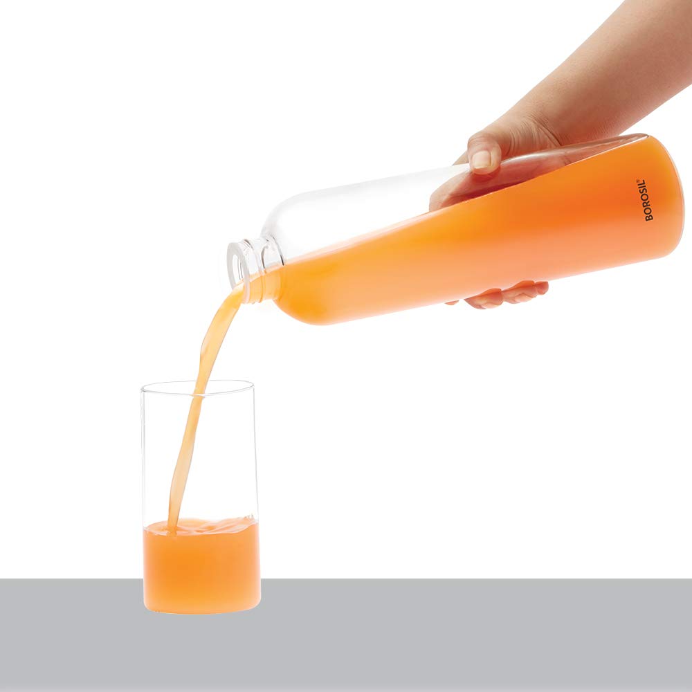 Borosil Crysto Borosilicate Glass Narrow Mouth Water Bottle with Black Lid (Transparent, 1L) BVCRSMBSS1000