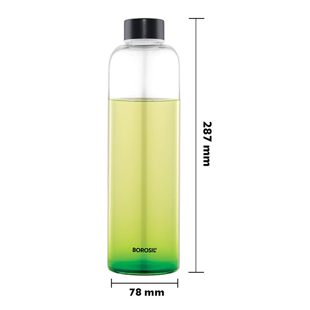 Borosil Crysto Borosilicate Glass Narrow Mouth Water Bottle with Black Lid (Transparent, 1L) BVCRSMBSS1000