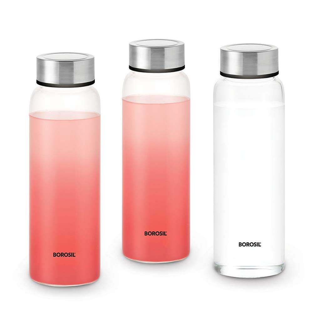 Borosil Crysto Borosilicate Glass Water Bottle, Stainless Steel Lid, Narrow Mouth for Fridge and Office (Transparent, 550 ml) BVSLMSS550M