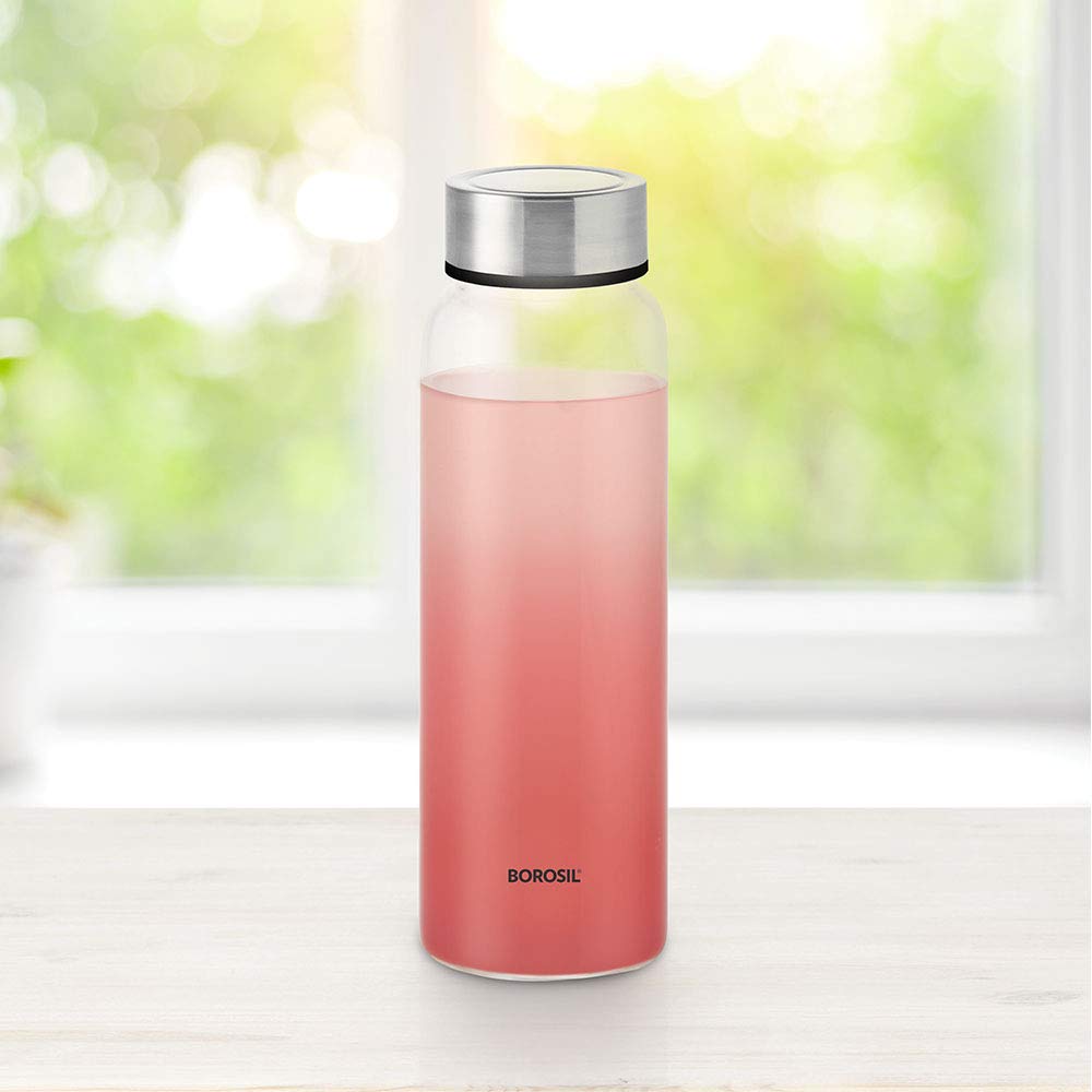 Borosil Crysto Borosilicate Glass Water Bottle, Stainless Steel Lid, Narrow Mouth for Fridge and Office  1 L BVCRSMSS1000