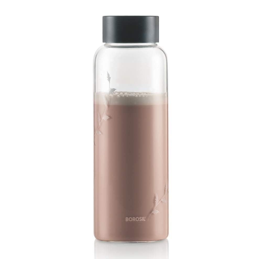 Borosil Crysto Krip Glass Water Bottle 1L (Pack of 2) Borosilicate, Extreme Temperature Resistant, Leak-Proof, Freezer Safe | Perfect for Hydration, Stylish & Transparent, 1000ml   BVCRWDBKBSS1000