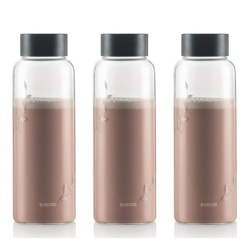 Borosil Crysto Krip Glass Water Bottle 1L (Pack of 2) Borosilicate, Extreme Temperature Resistant, Leak-Proof, Freezer Safe | Perfect for Hydration, Stylish & Transparent, 1000ml   BVCRWDBKBSS1000