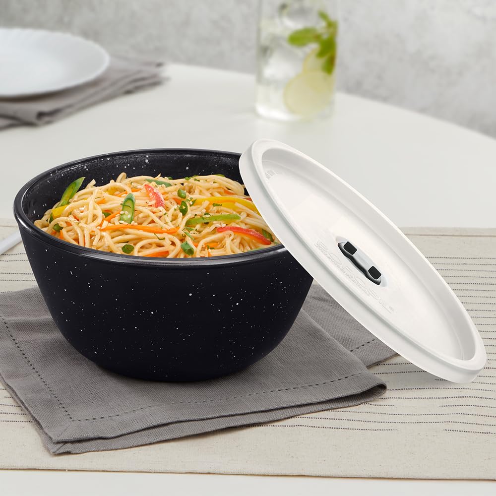 Borosil 500 ml Serving & Mixing Bowl with Lid | Made in India Borosilicate Glass Bowl for Kitchen & Dinning | Bowl for Mixing Dough, Salad, Batter | Microwave & Dishwasher Safe (Pebble Black)  BGFGBBWL0085